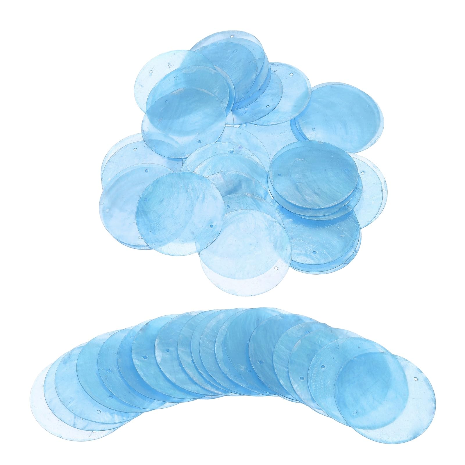 sourcing map 60Pcs Capiz Shells 2" Round Natural Shells with 2 Holes for Seashell Wind Chimes Curtain Shell Garland DIY Craft Wedding Home, Light Blue