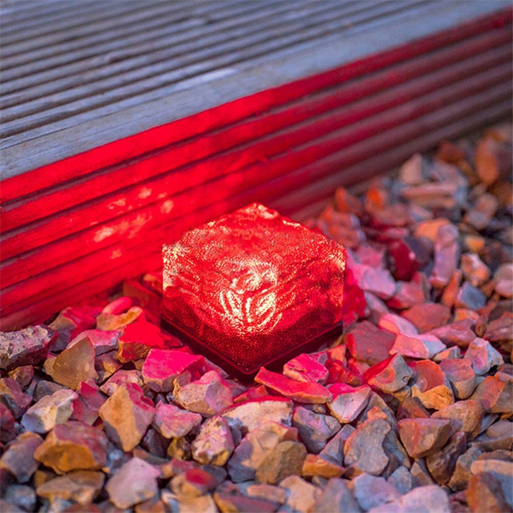 zhonghua Solar Brick Ice Lights, Solar Landscape Light Ice Cube Light Solar Ground Lights Waterproof for Garden Solar Glass Brick Lights (1 Pack, Red)
