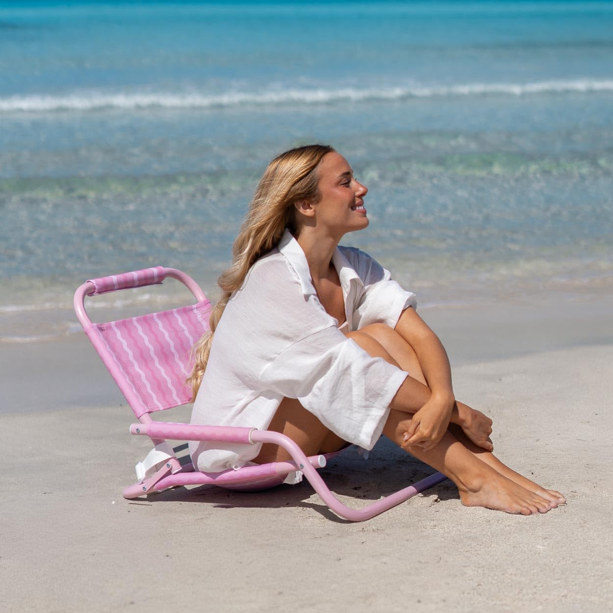 Flamingueo Chaise de Plage Légère - Dossier Pliable - Poignée de Transport - Tissu Polyester et Aluminium - Rose