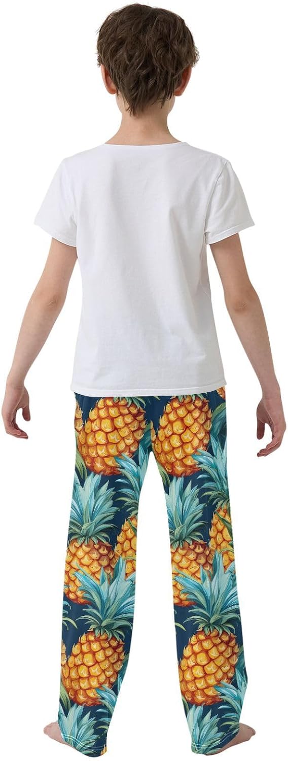 Pineapple Blue Leaves Pajama Lounge Pants Sleepwear Long Pajama Bottoms with Elastic Waist Pockets for Christmas