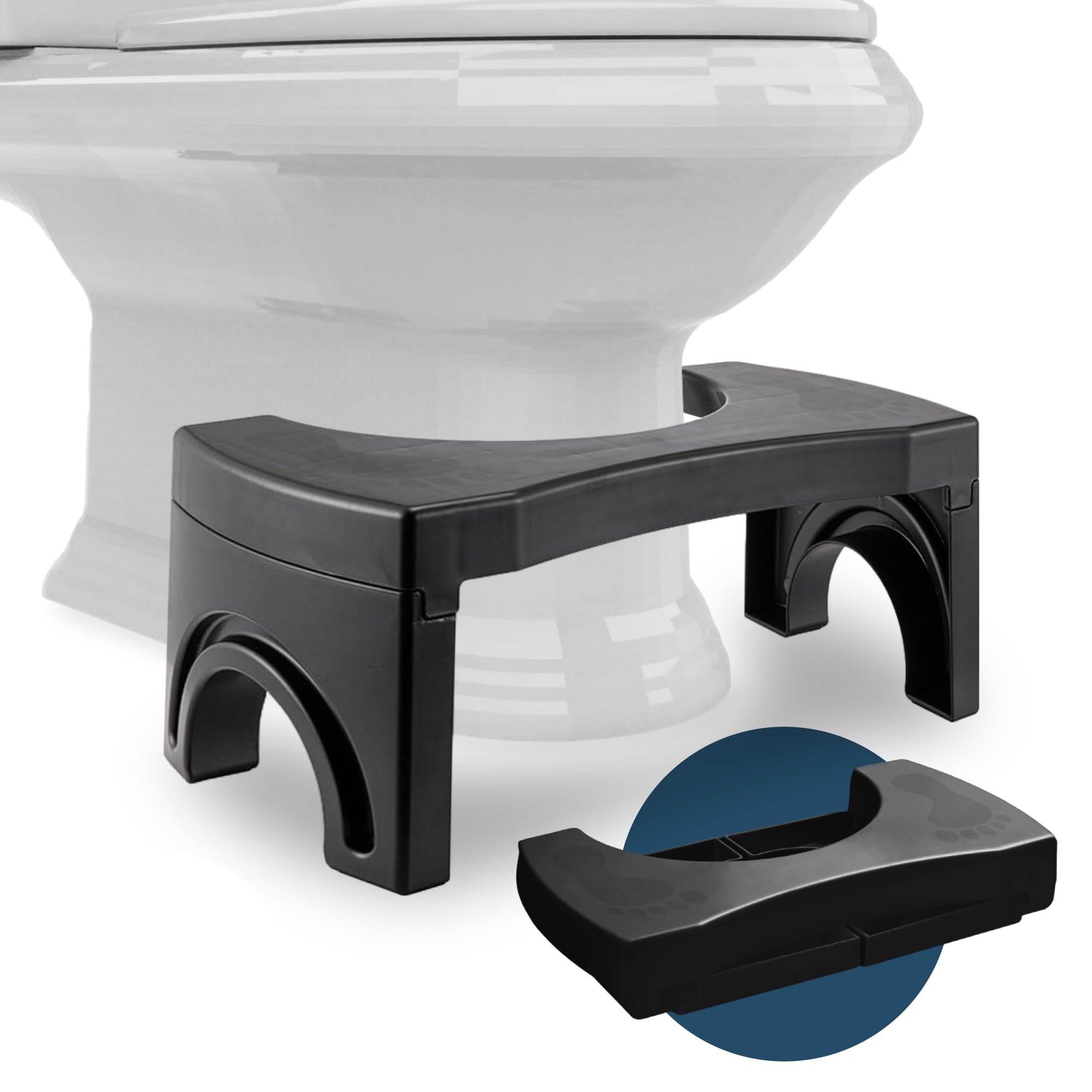 BUDDLEY® Tabouret WC pliable en plastique - Pour une bonne posture - Tabouret WC pour adultes et enfants - Pour une position accroupie naturelle - Tabouret de salle de bain (noir, L