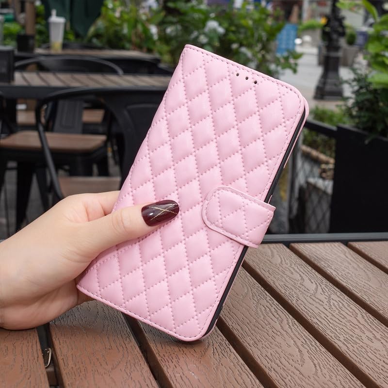 Image of ClickCase for Redmi Note 15 Pro 5G Puffer Bubbly Soft Faux Leather Back Case Magnetic Wallet Flip Cover for Redmi Note 15 Pro 5G (English Pink)