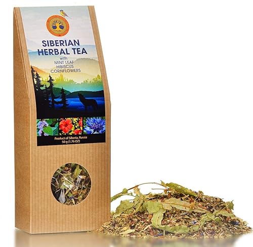 Miniatura 1 de Té de hojas sueltas de hierbas siberianas con hoja de menta, hibisco, acianos (1.76 onzas)