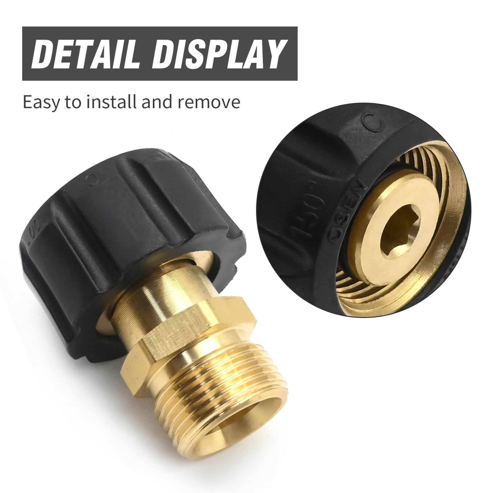 Acoplador de latón para lavadora a presión, rosca hembra M22 de 15 mm a M22 macho de 14 mm, adaptador reductor de buje hexagonal robusto para tubería de agua de jardín (4500 PSI)