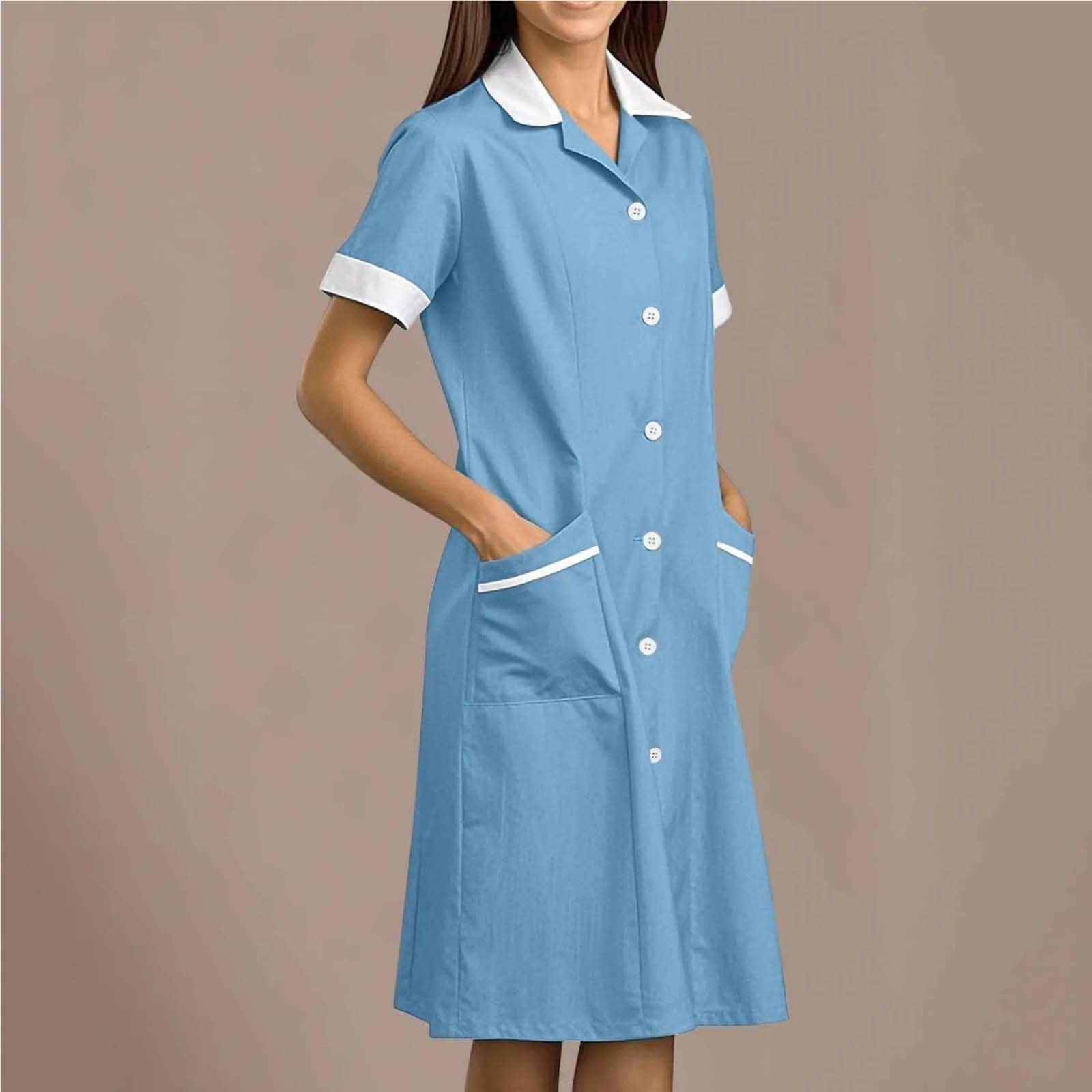 Bata de Laboratorio Blanca de Manga Larga for Mujer, Ropa de Trabajo de Verano for Enfermera, for SPA, salón de Belleza, Chaqueta, Bata(Light Blue,M)