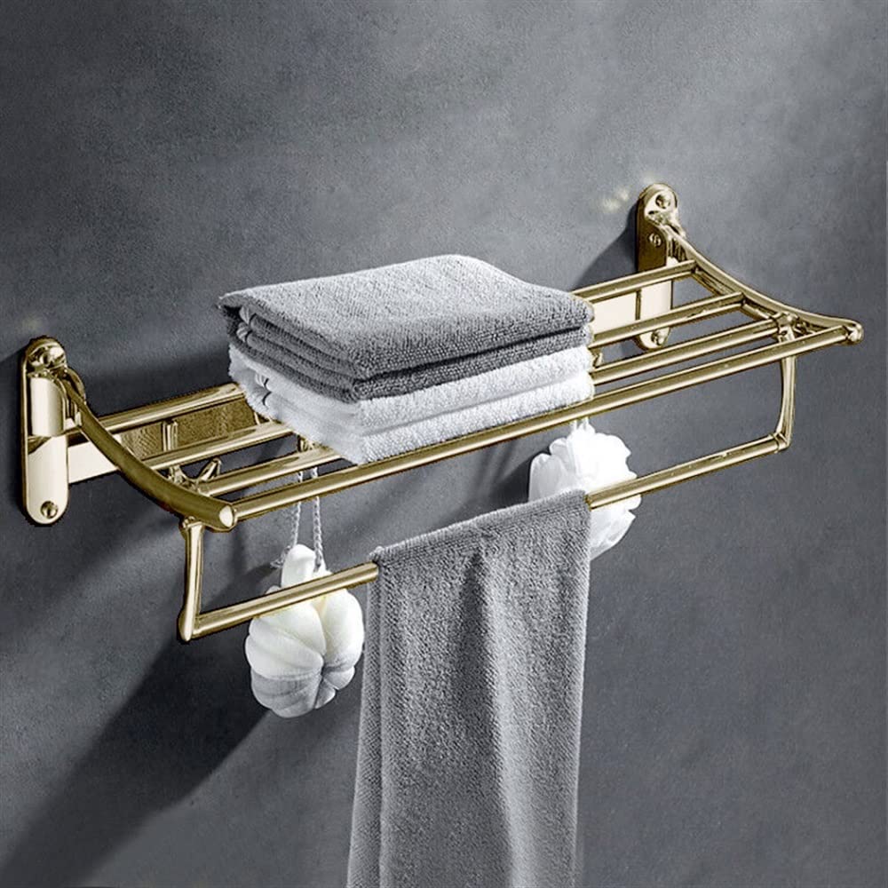 GLETSF Universal Towel Rack, Bathroom Towel Rack Wall Mounted Towel Rack, Bathroom Towel Rack, Brass Folding Towel Rack, Foldable Fixed Towel Rack, Bathroom Shelf Towel Rack/Bla-Gold 60cm-a