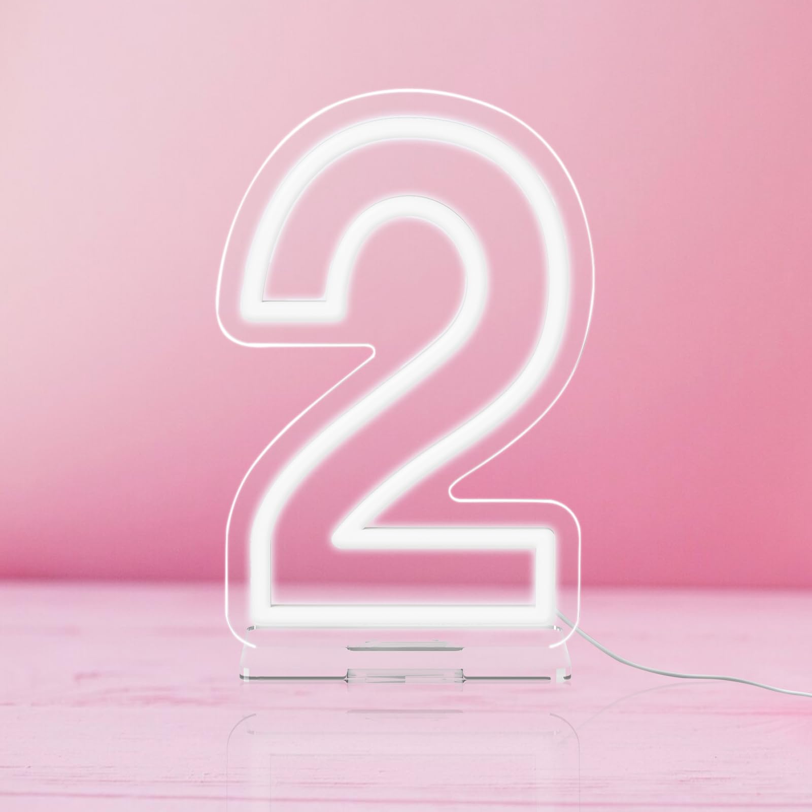 YALLOVE Neon Sign Number 2, 9.8 inches Height USB Powered Night Light-up Numbers for Birthdays Decor, Party Anniversary, Cafe Bar Decor (Small)