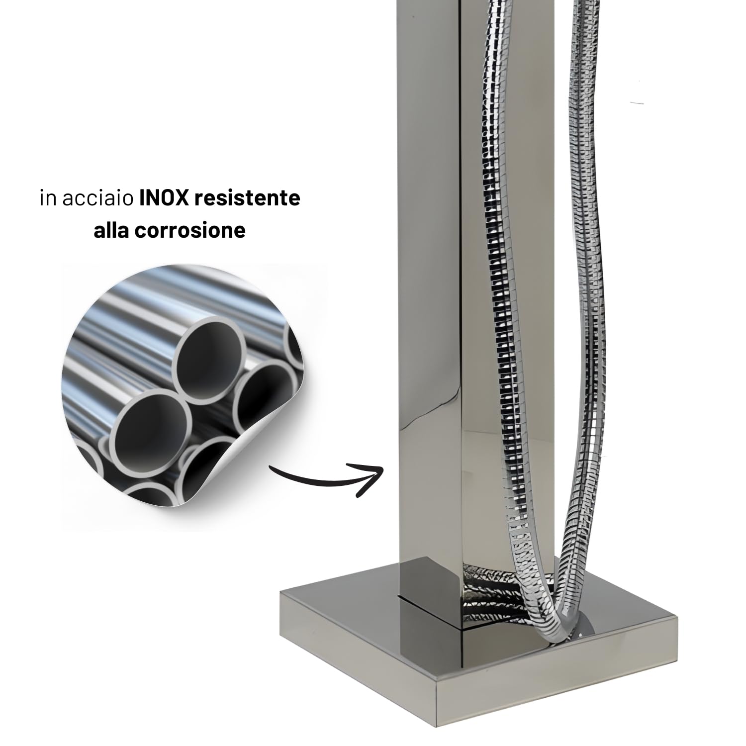 Fontana da Giardino a Colonna Esterno SALICE Acciaio Inox con Miscelatore 100 CM Fissaggio a Pavimento