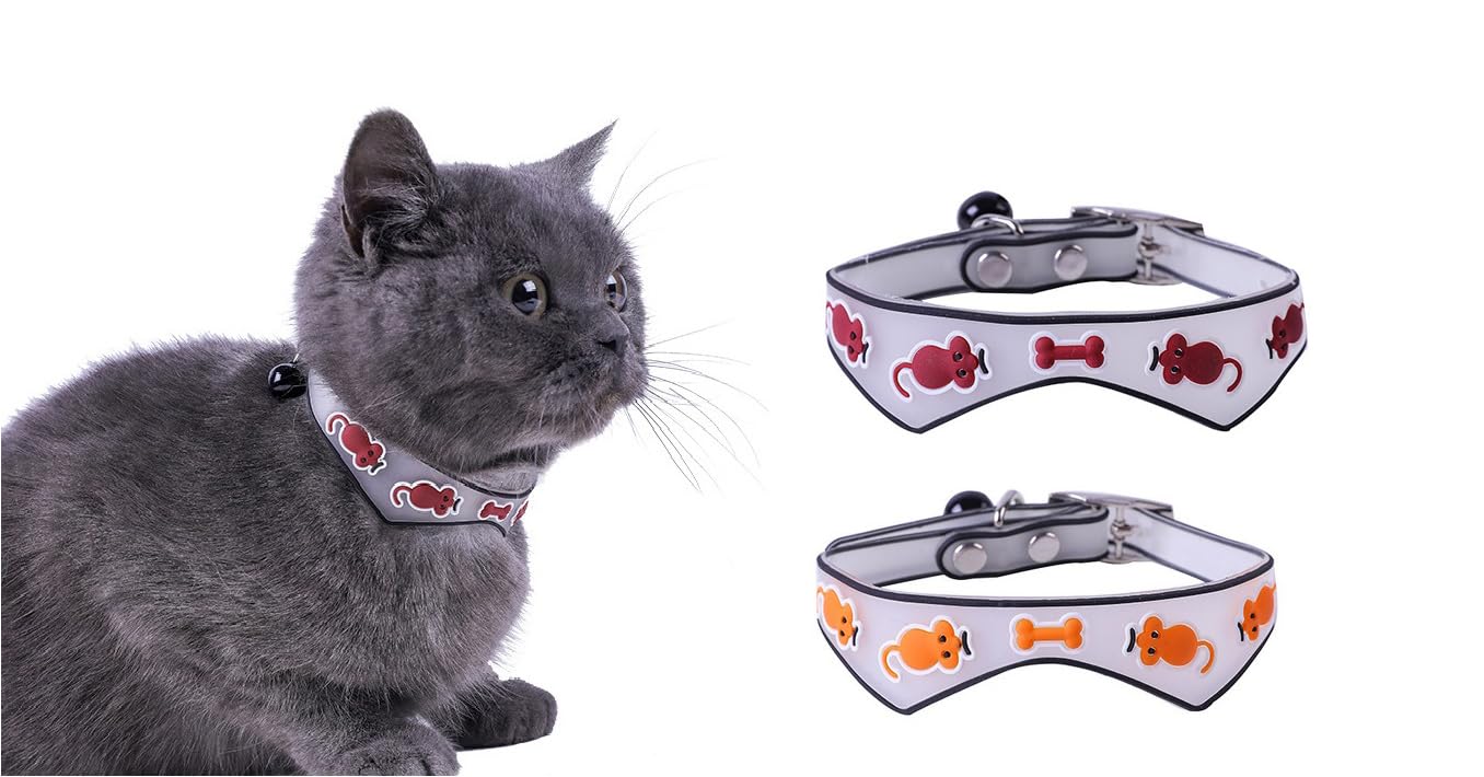 RvPaws Silicone Cat Kitten Reflective Adjustable Collar Safety Buckle with Bells Cat Radium Adjustable Collar with Bell for Puppy/Kitten (Color May Vary) (Pack of 2, Design-2) (B0CLV3R7HX) Amazon Price History, Amazon Price Tracker