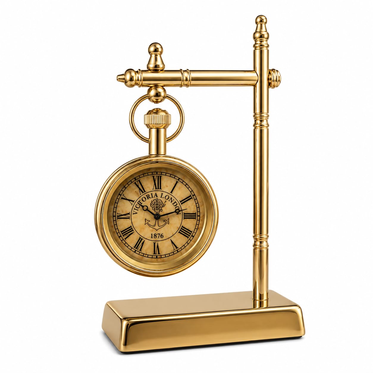 VELORVA Vintage Pocket Watch Desk Clock, Brass Tabletop Clock