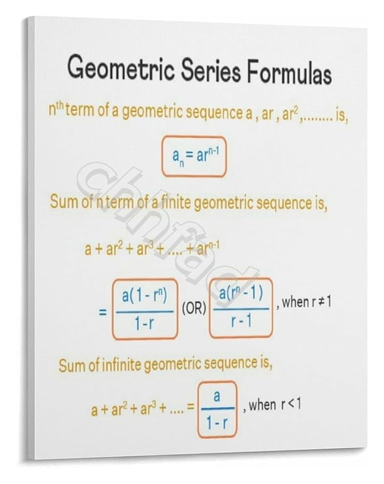 ZDVHOMCB Mathematics Study Guide Wall-Art Geometric Series Formulas Poster for College Students Teachers Unframed,16x24inch(40x60cm)