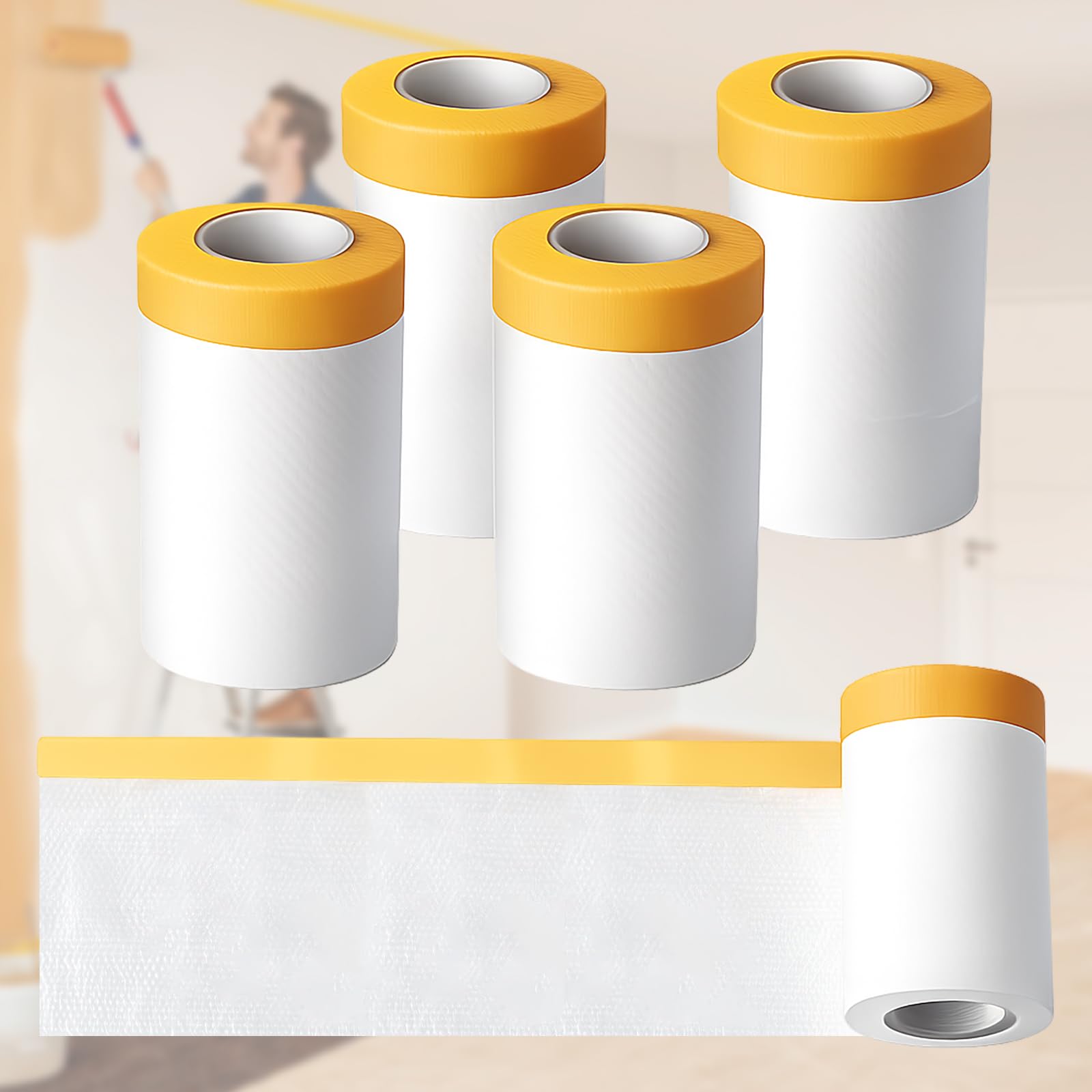 LuoJinZisy 4 Pack 55cm x 20m Self-Adhesive Waterproof Dust Sheets Rolls