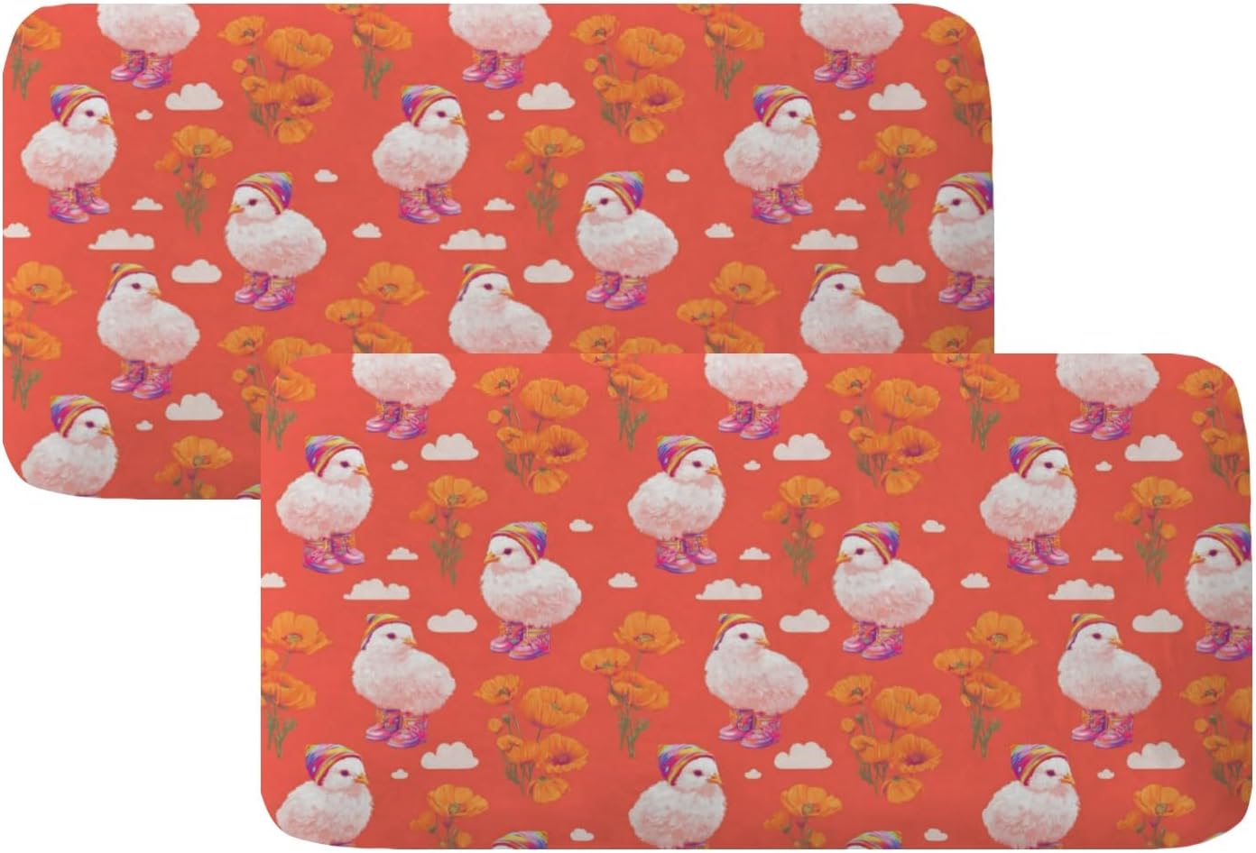 Winter Chick Flower Art Loveseat Covers Couch Covers for 2 Cushion Couch, 2-Piece Stretch Sofa Slipcovers Anti-Slip Washable Furniture Protectors for Dogs Pets