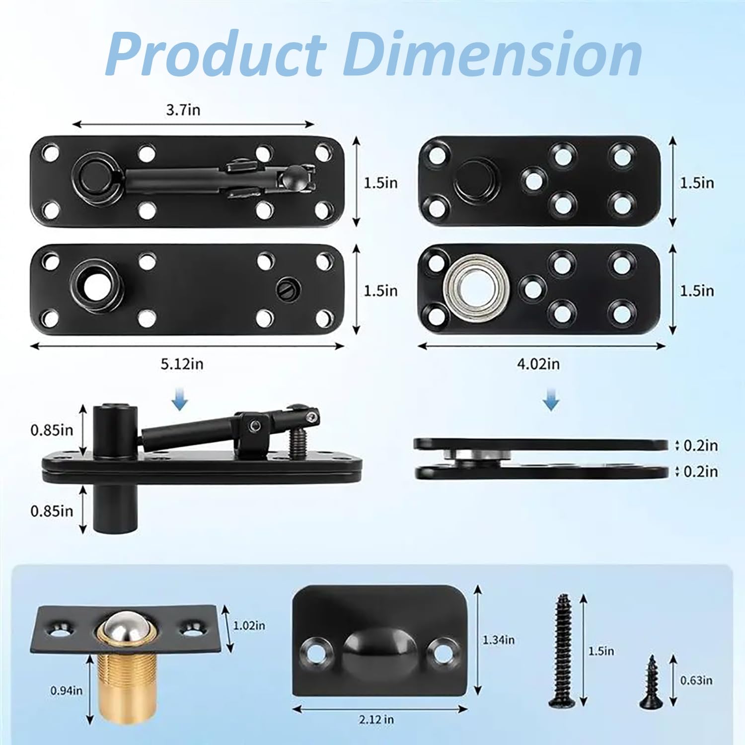 Bisagra para Puerta Oculta, Bisagra Oculta de 360° de Rotación, Carga de 570 Libras, Acero Inoxidable, Para Puertas Secretas, de Librería, Murphy y de Estante, Negro