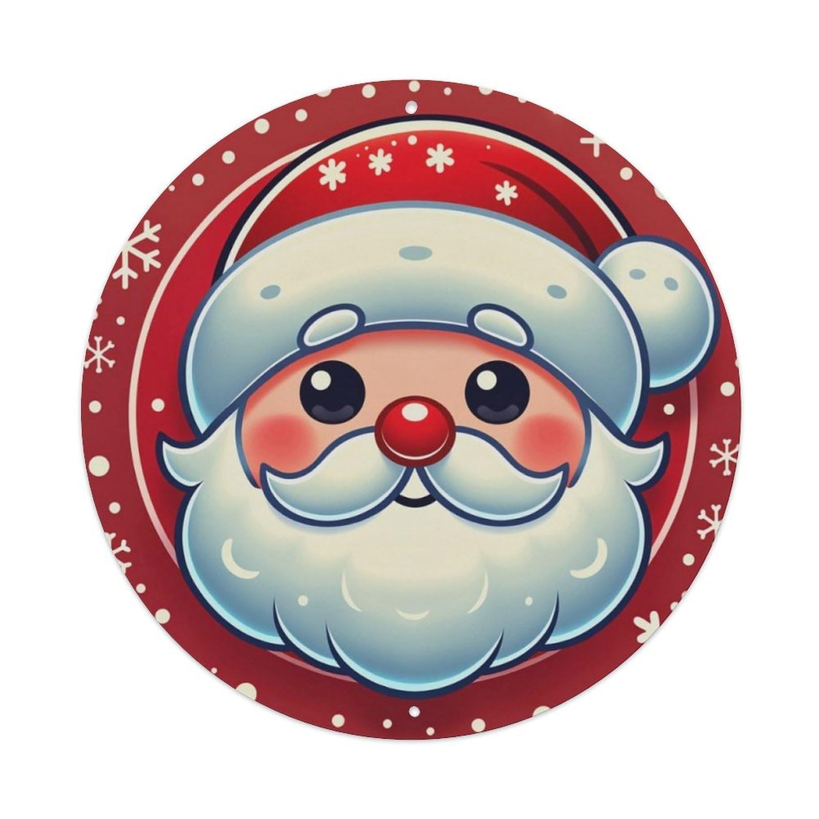 Cute Cartoon Santa Claus Christmas Round Sign Vintage Aluminium Metal Sign, Retro Wall Decor for Home, Bar, Garage & Farmhouse 20x20cm