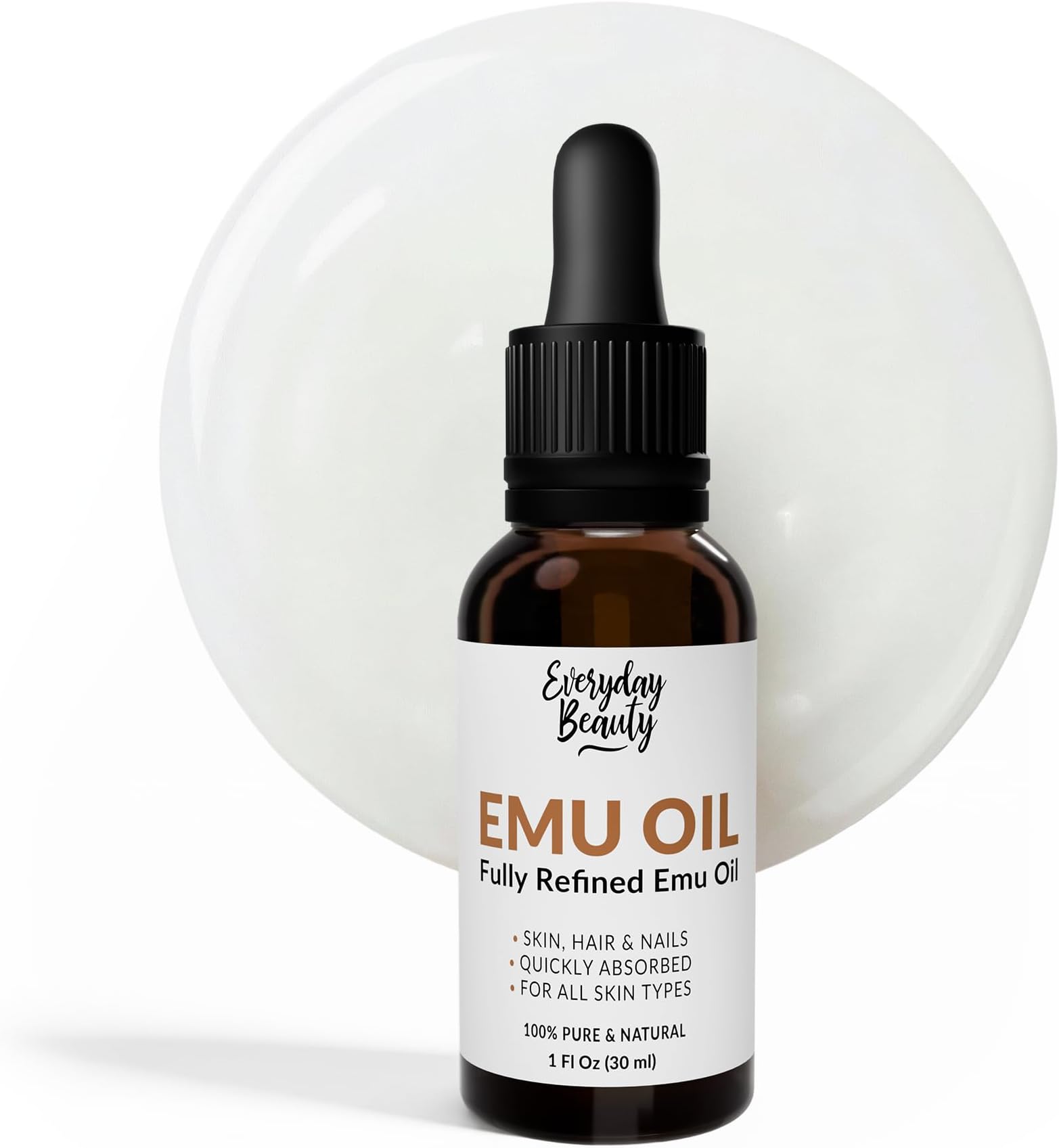Pure Australian Emu Oil - All Natural 6X Refined for Face, Skin and Hair - Highly Effective Hydration for Sensitive Skin & Hair Growth Perfect for Scars & Blemishes - 1 Fl Oz Glass Bottle & Dropper