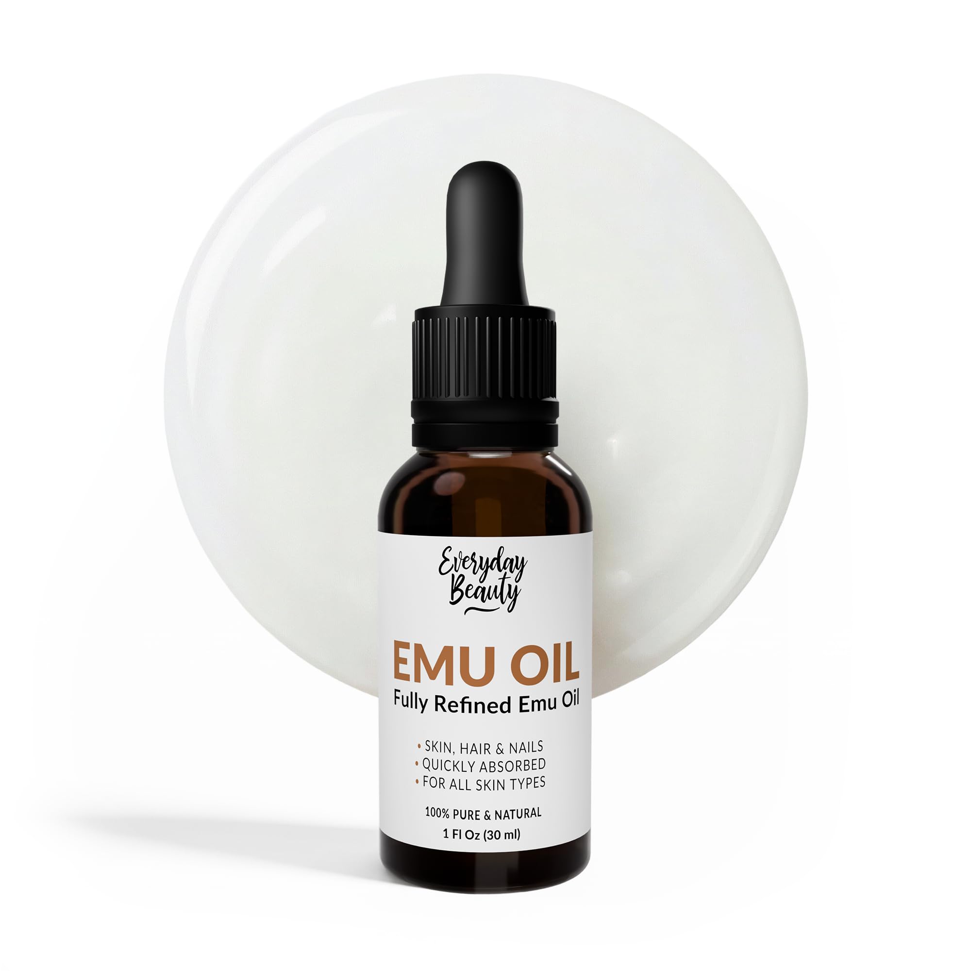 Pure Australian Emu Oil - All Natural 6X Refined for Face, Skin and Hair - Highly Effective Hydration for Sensitive Skin & Hair Growth Perfect for Scars & Blemishes - 1 Fl Oz Glass Bottle & Dropper