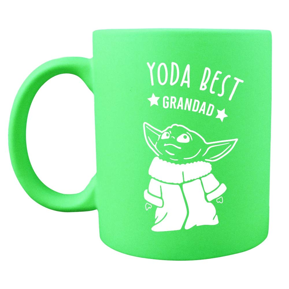 eBuyGB Baby Yoda Best Grandad Neon Green Coffee Mug 310ml Ceramic Bright Fluorescent Matt Finish Star Wars Tea Cup