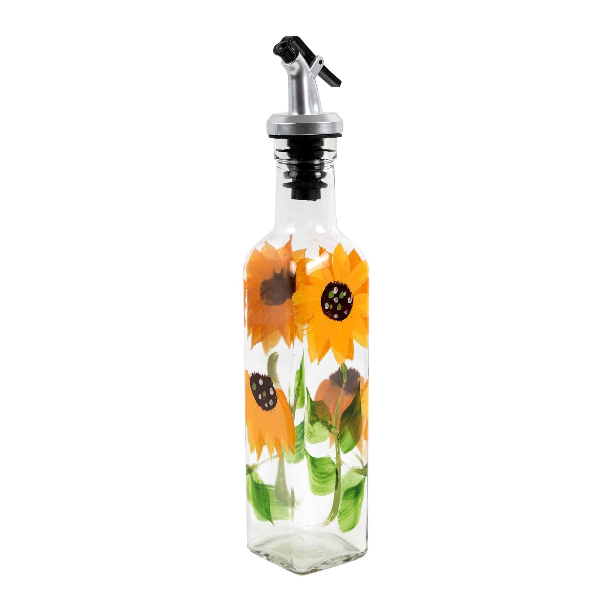 Vinagre de vidrio pintado a mano con aceite de girasol y vinagre para cocina, dispensador de aceite de oliva con boquilla de acero inoxidable para verterlo fácil