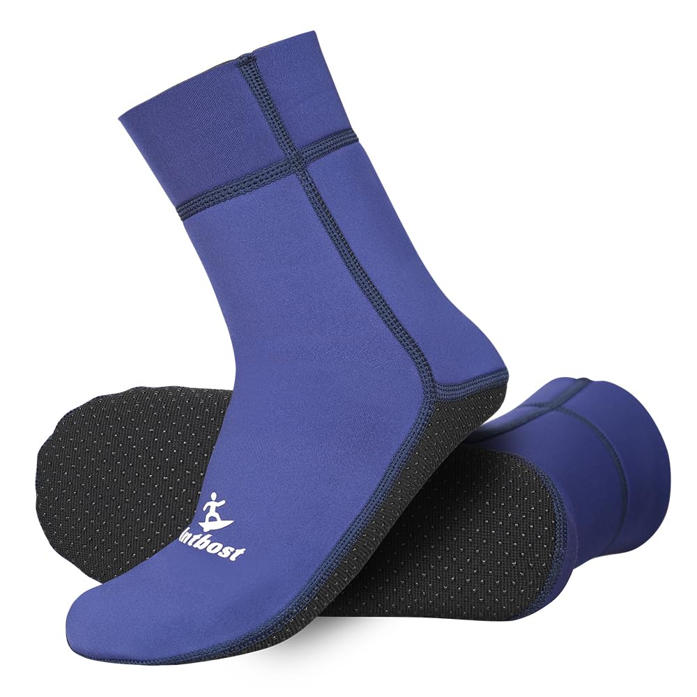 Intbost Wetsuit Socks, 3mm Neoprene Sock Ultra Stretch Diving Socks, Thermal Anti-slip Water Socks Fin Socks for Men Women Blue Medium Size
