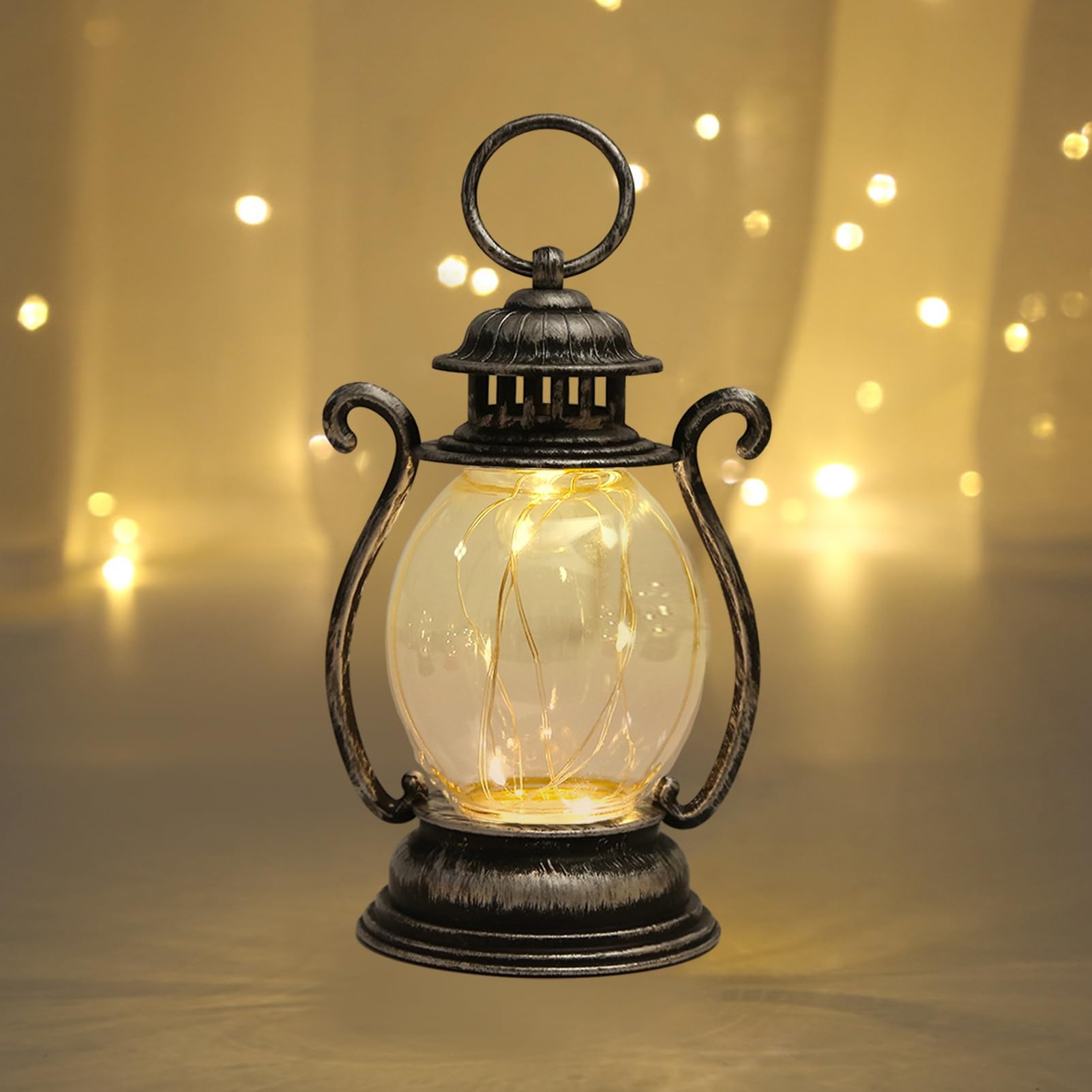 Reheyre Vintage Lantern Flickering Flame, Battery Operated Retro LED Lantern with Hook, Indoor/Outdoor Hanging Decorations for Patio Garden Yard Christmas Halloween Party Festival Bronze