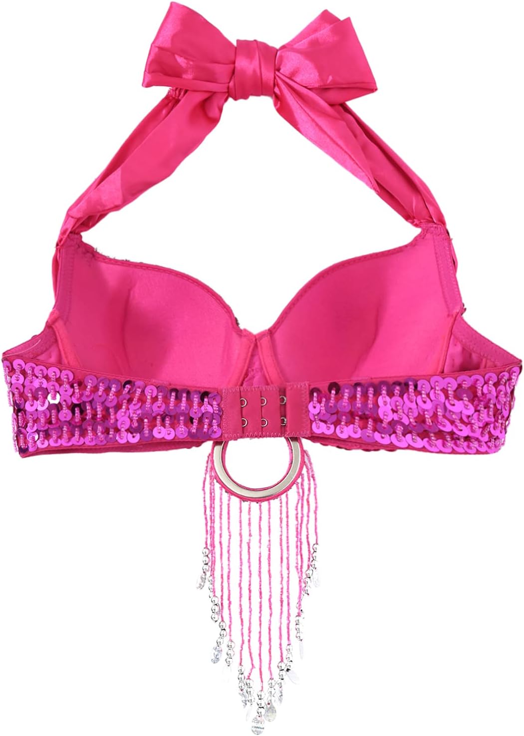 YiZYiF Women's Shiny Belly Dance Bra Tops Beading Fringed Tie-up Bralette for Stage Performance