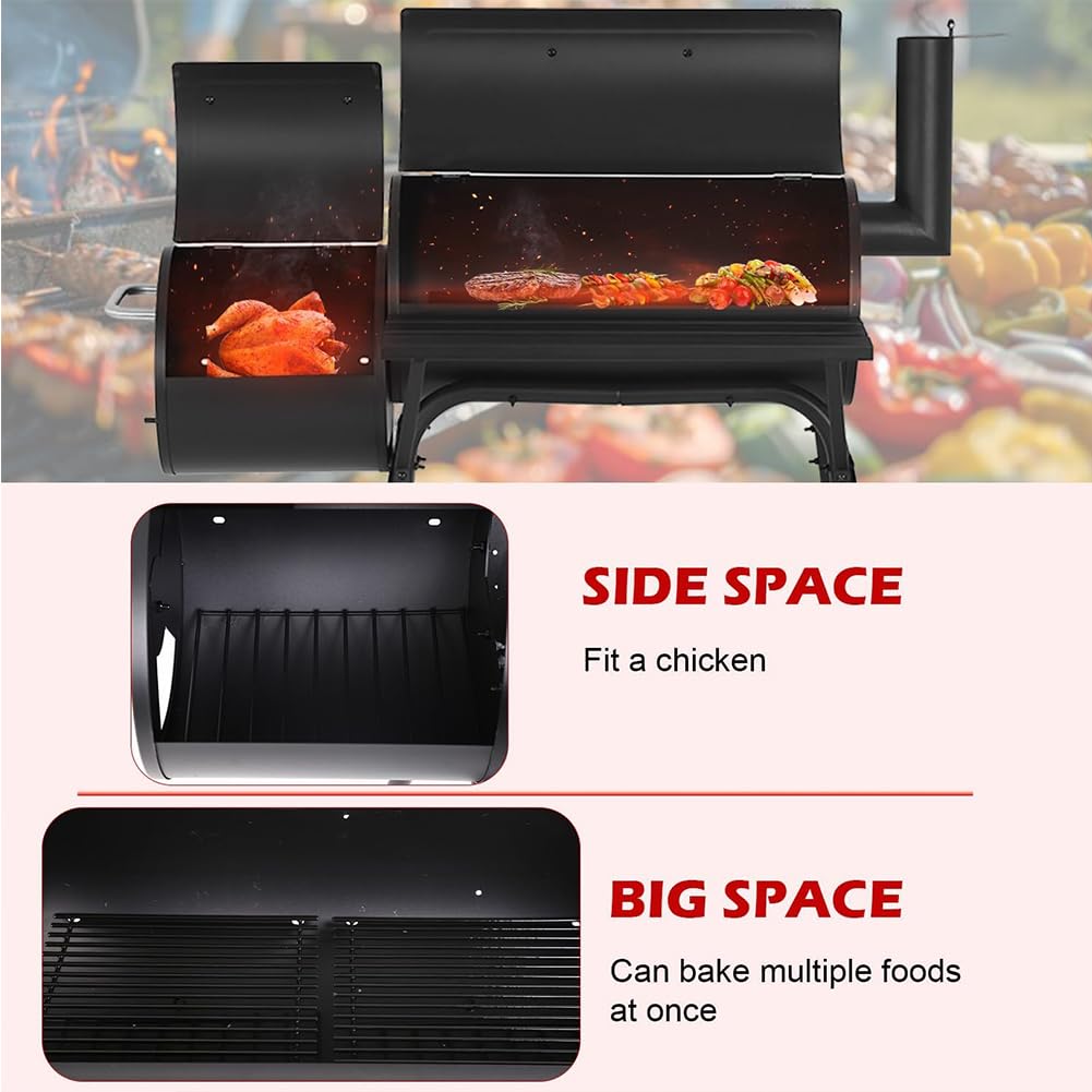 Grill Chal ze stali nierdzewnej z pokrywką i kółkami – przenośny grill na zewnątrz z termometrem na imprezy i spotkania – czarny