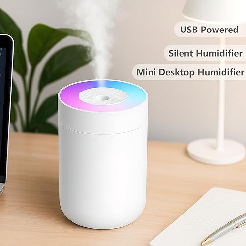 Miniatura 2 de Humidificador de 7.8 fl oz para dormitorio, humidificador de aire para el hogar, humidificadores de plantas para interiores pequeños con luz LED