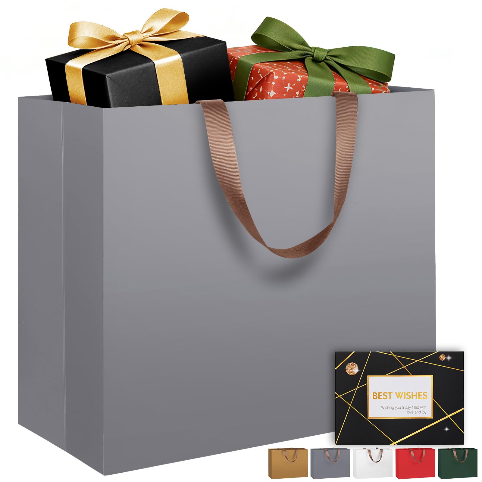 LVNRIDS Extra Large Gift Bags Grey, Luxury XL Gift Bag with Handle 43 x 13 x 32 cm, Extra Large Gift Bags with Greeting Card for Presents Wedding Birthday Party Christmas Valentine Mall