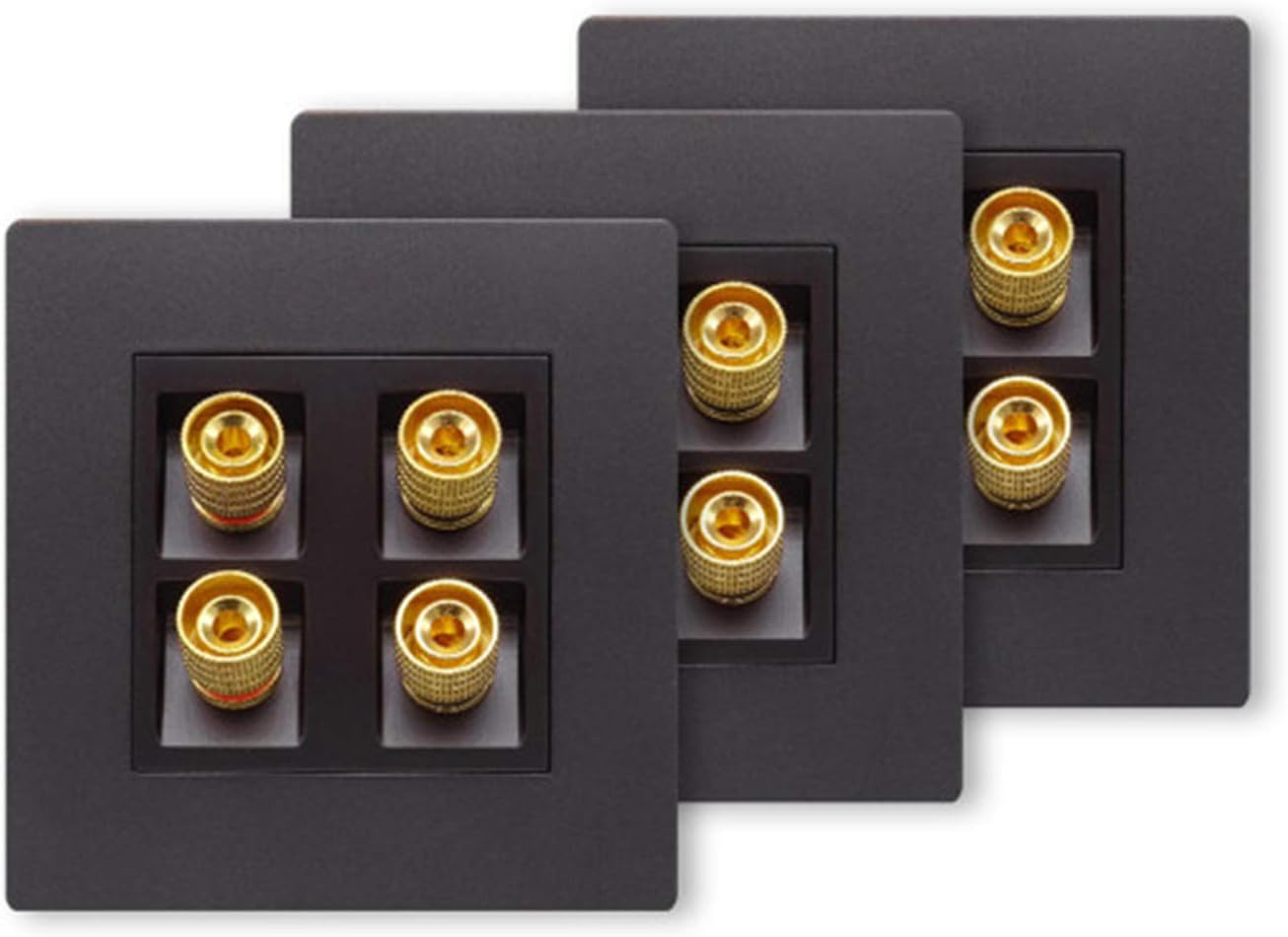 Insputer 3Pcs Speaker Box Terminal Banana Binding Post Terminal Connectors Subwoofer Speakers Wall Plate Black for Home Car Audio (4 Ports, 3 Packs)