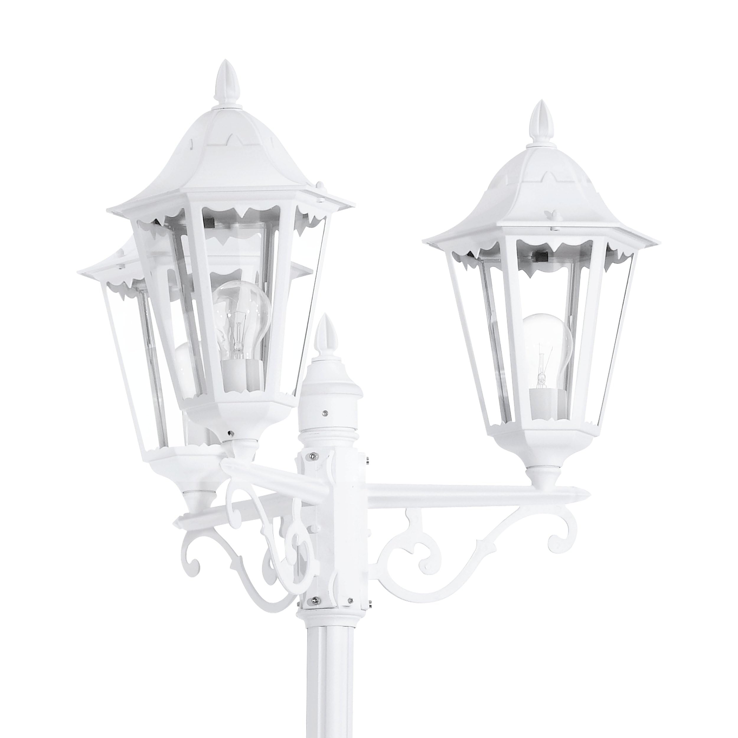 EGLO Außen-Stehlampe Navedo 3-flammig E27 IP44 220 cm Aluguss Glas Weiß