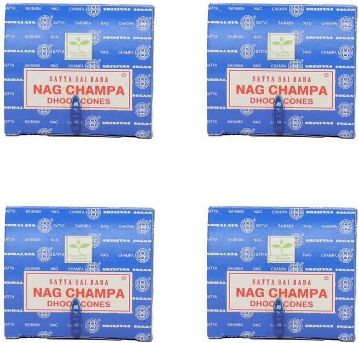 Satya Nag Champa Incense Cones for Meditation and Yoga 48 Pieces 4 Packs (Incense Dhoop Cones NagChampa)