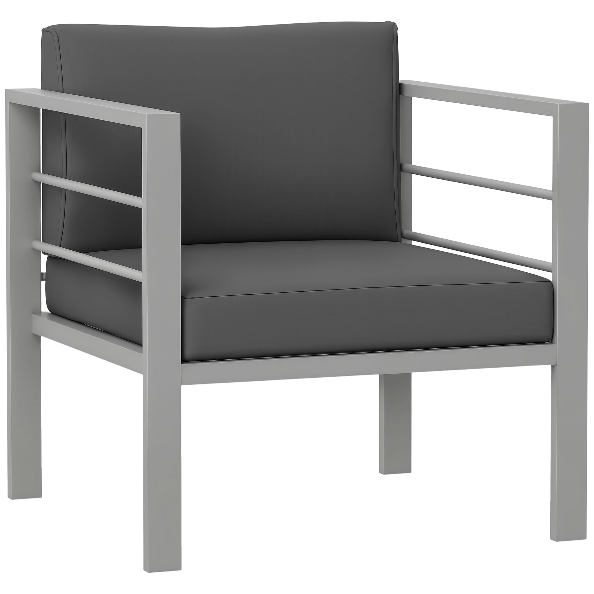 Outsunny Grey All-Weather Outdoor Single Sofa With Cushions For Garden Balcony Charcoal