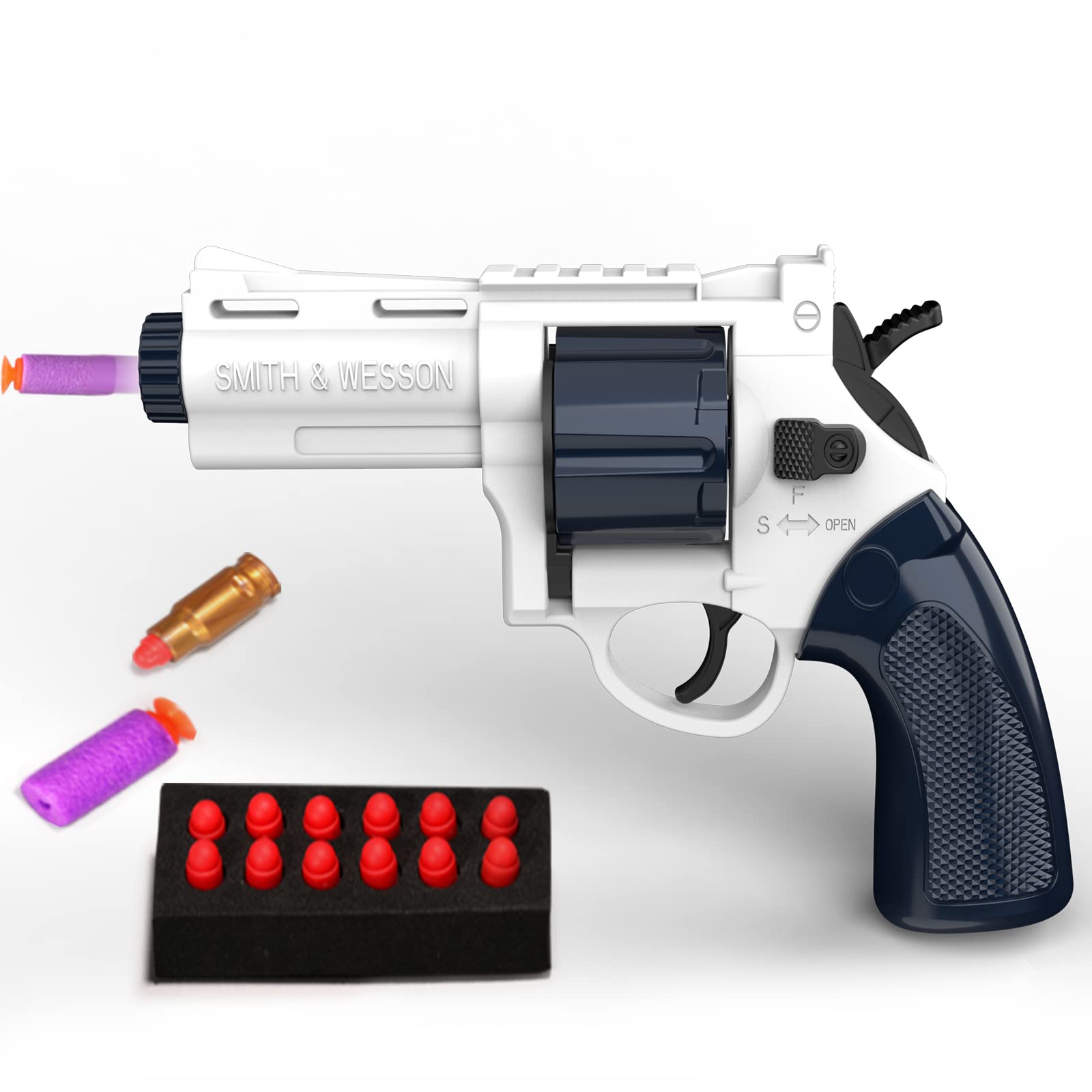 Soft Bullet Revolver Toy Gun, Shooting Target Battle, simulates Real Manual Loading, Foam Bullet, Safe and Secure, Cool Toy, Great for Boys and Girls (White)