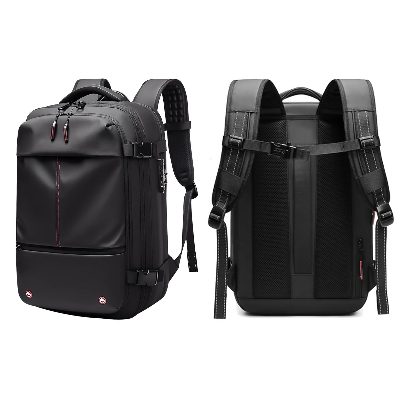 Jectse Zaino a Compressione con Chiusura Sottovuoto Zaino da Viaggio Espandibile Antipioggia per Affari da 25 a 60 Litri, Scomparto per Laptop per Viaggiatori D'affari (BLACK)