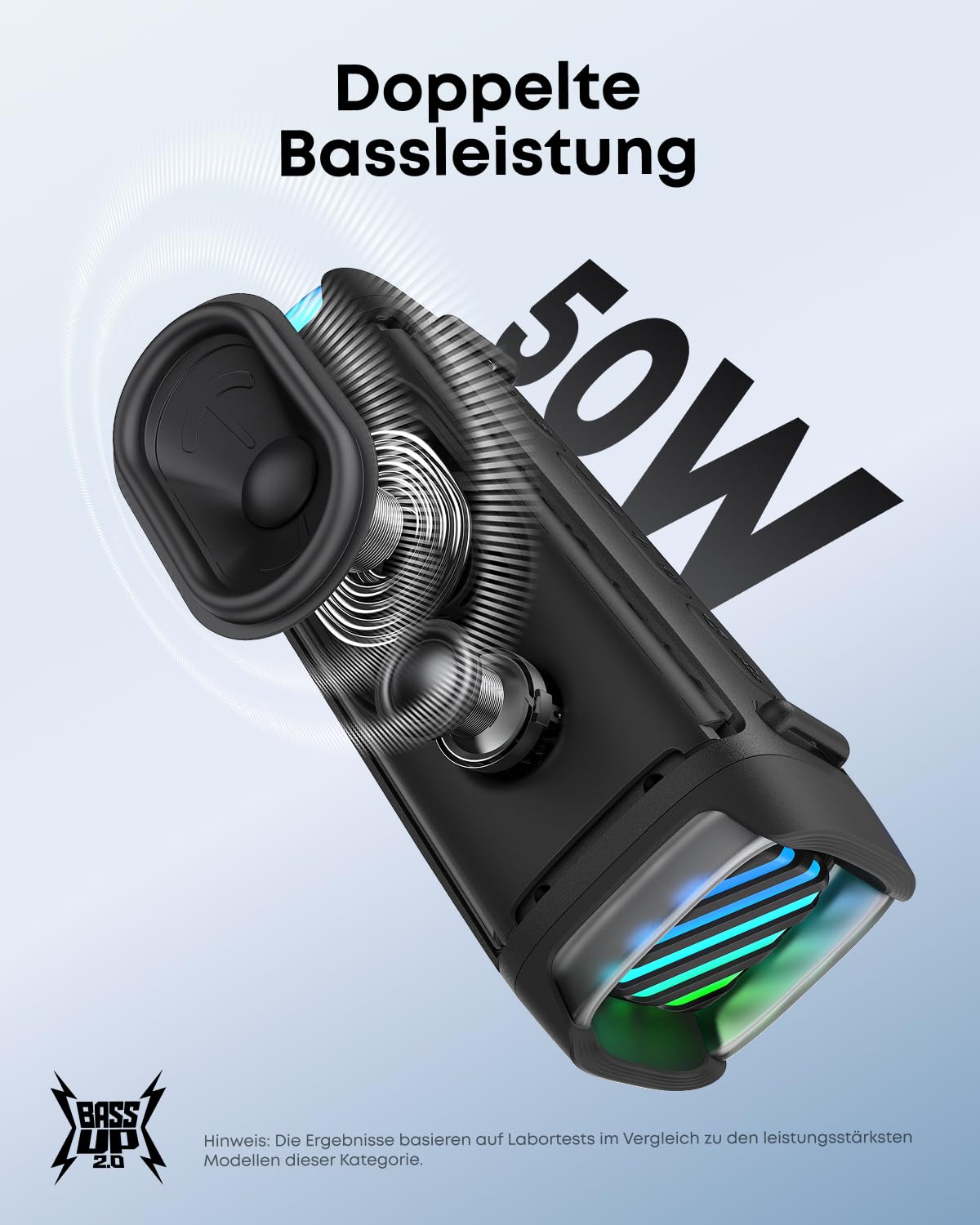 soundcore Boom 3i by Anker – Robuster Outdoor Lautsprecher, Bluetooth Lautsprecher, wasserdicht IP68, 50W BassUp™ 2.0 Sound, Bluetooth 5.3, 16h Spielzeit, Lichtshow + TWS-Stereo, Kayak, Angeln, Campen