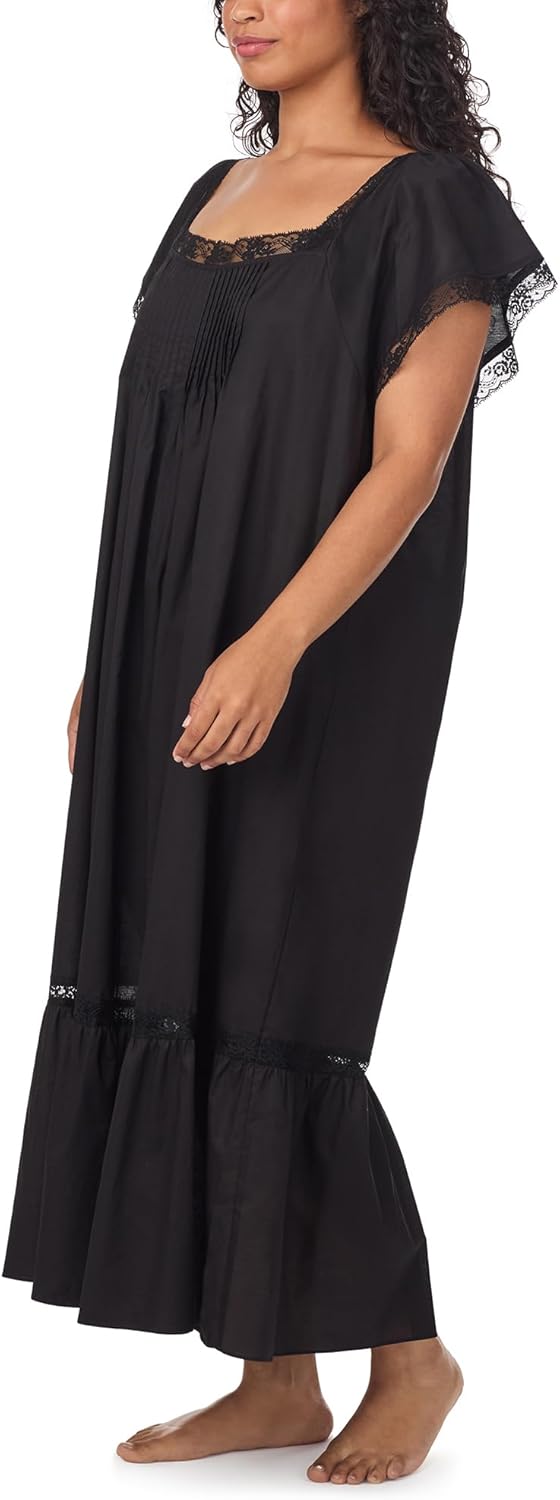 Eileen West Womens Sleepwear & Loungewear - Woven Lawn Collection - 100% Cotton Graceful Flutter Sleeve 50" Long Nightgown - Image 3