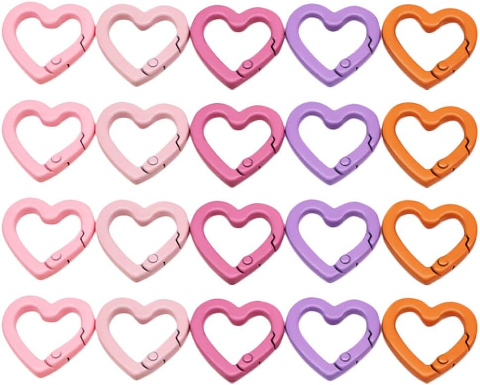 NUOBESTY Heart Shape Spring Snap Hooks Keychain Clips 20Pcs Metal Coil Clasps for DIY Crafts Jewelry Making Bag Accessories