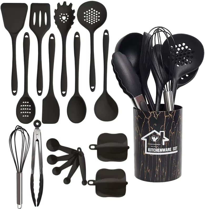 Miniatura 4 de JP Elegant - Juego de utensilios de cocina de silicona antiadherente, 18 piezas, color rosa