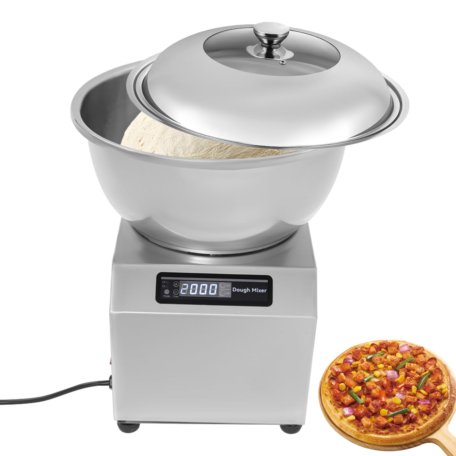 Impastatrice Commerciale 5/8 kg, Impastatrice Elettrica a Spirale da 1800 W con Timer, Impastatrice in Acciaio Inossidabile per Panetteria, Pizzeria e Ristorante 5kg