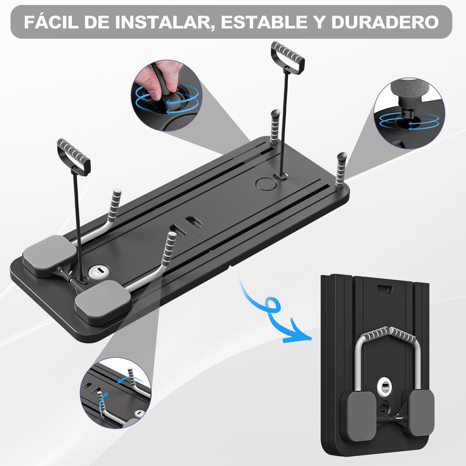 Pilates Reformer 4 en 1 Plegable, con Rodillo Abdominal de Rebote Automático y Contador, Tabla Multifuncional de Entrenamiento con Cuerda de Tensión para Gimnasio en Casa y Cuerpo Completo