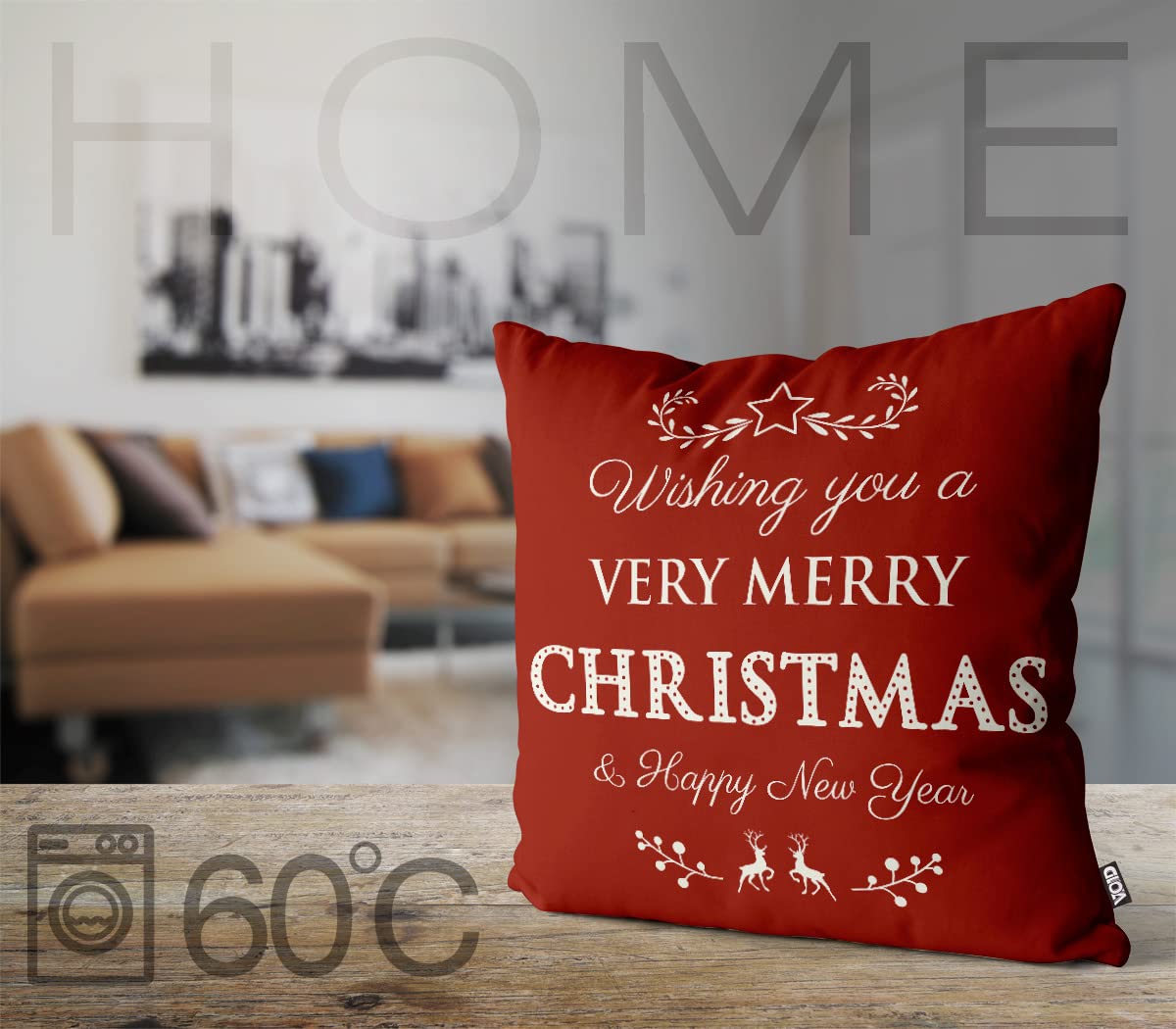 VOID Buon Natale Cuscini federe Poliestere Impermeabile per Uso Outdoor e Indoor, Kissen Size:60 x 60 cm