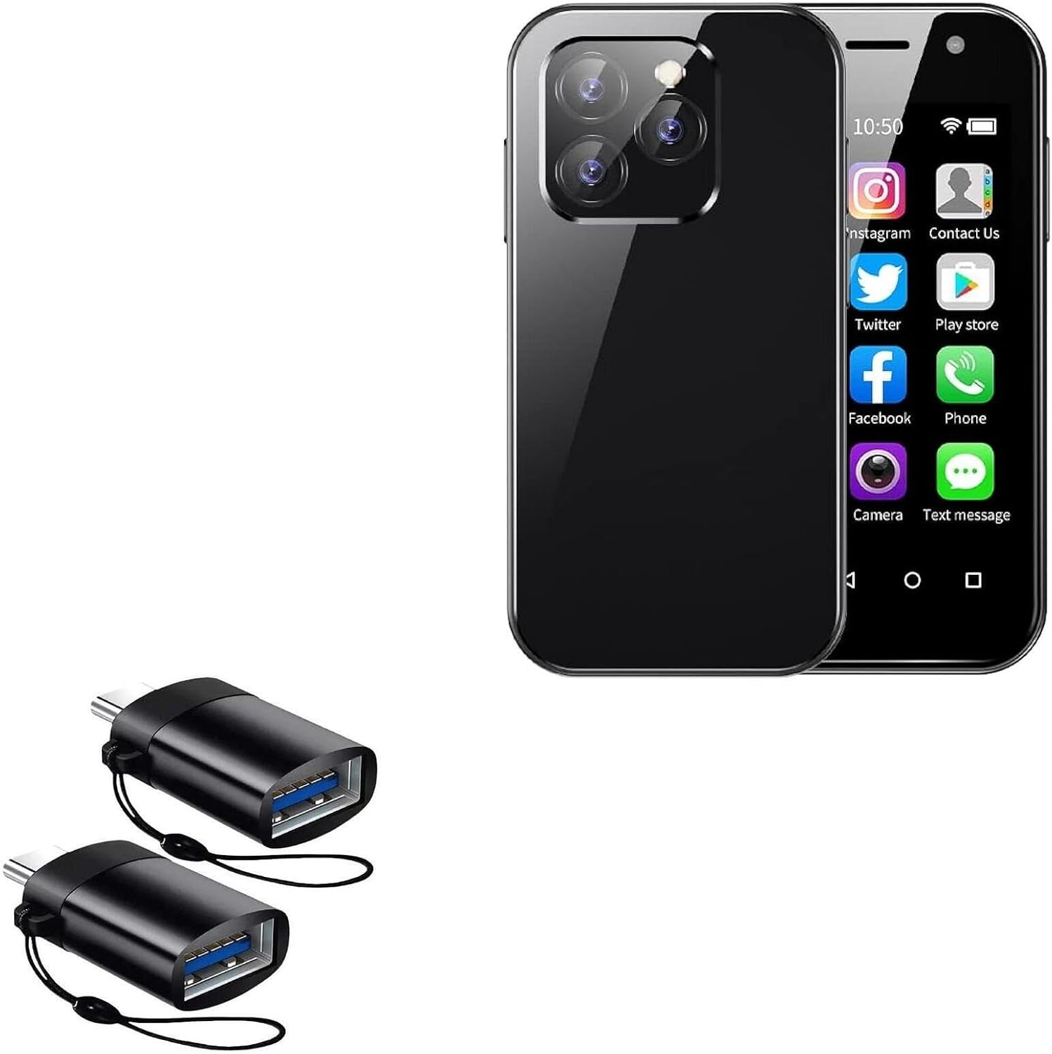 BoxWave Cable Compatible with Sudroid XS14 Pro - USB-C to A PortChanger (2-Pack), USB Type-C OTG USB Portable Keychain - Slate Black