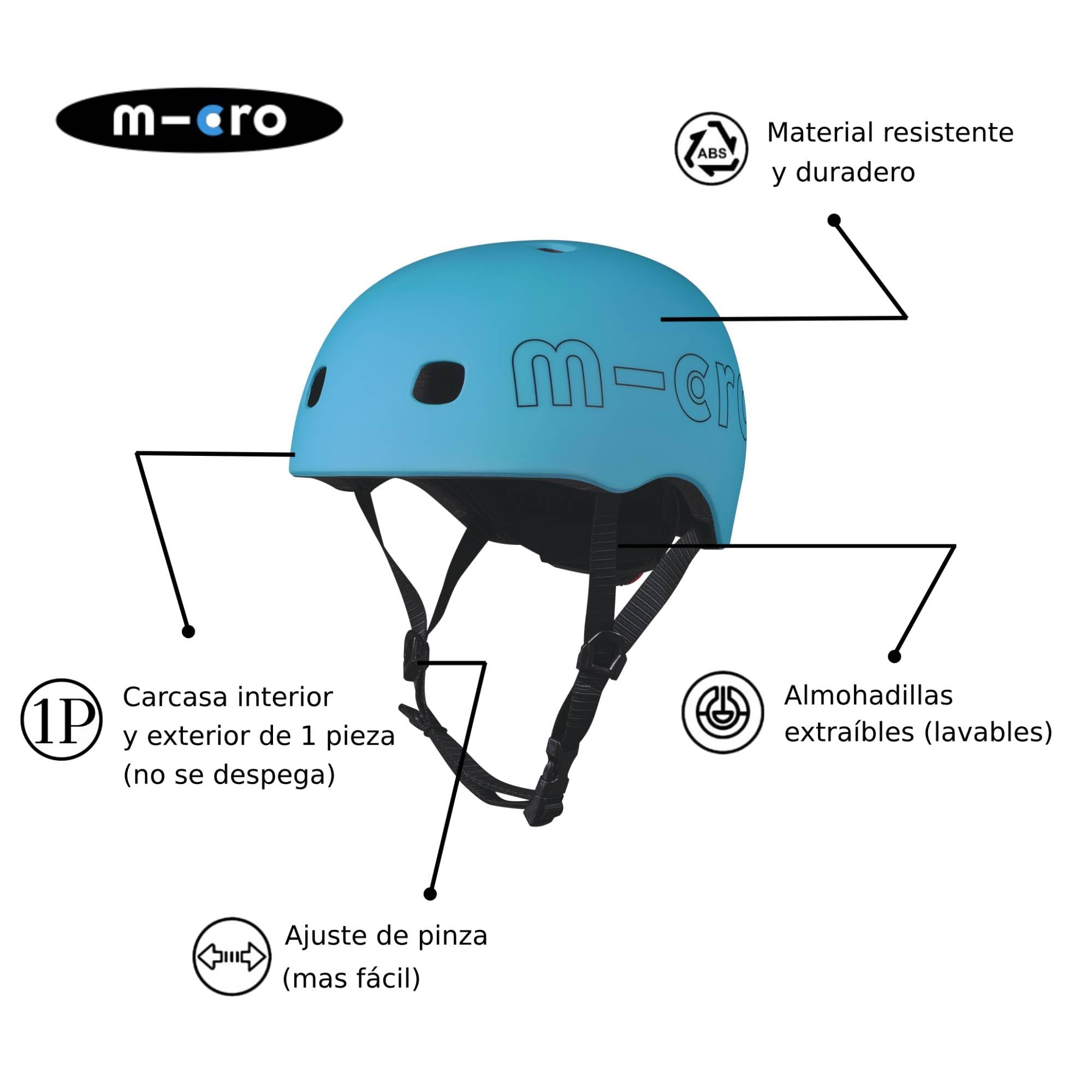 Micro® | Casco Infantil para Patinete o Bicicleta | Luz Trasera de Seguridad 3 Posiciones | Ultraligero 250 Gramos | Cierre Magnético | Niños y Niñas