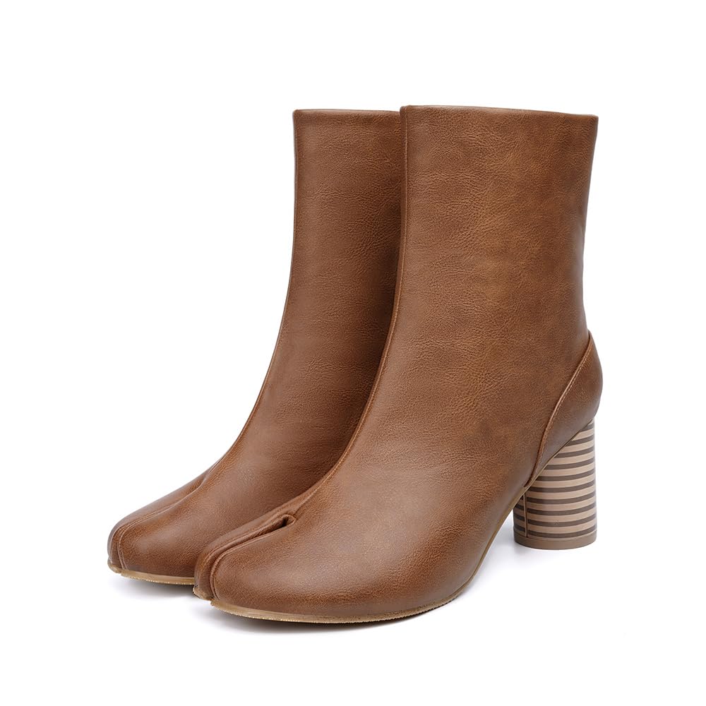 Beauty Cry Womens Tabi Boots Chunky Split Toe Ankle Leather Booties For Party Night Club Daily