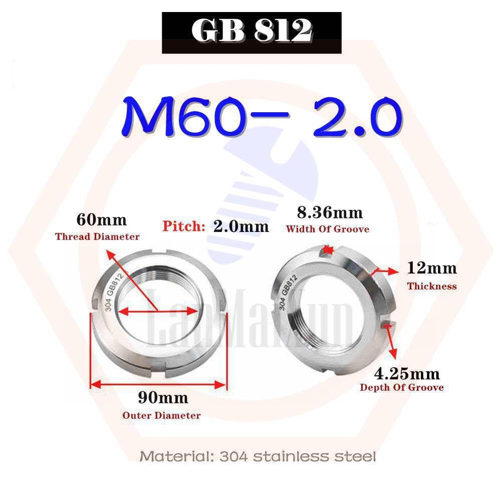 1pcs M60-2.0 GB812304 Stainless Steel Slotted Round nut