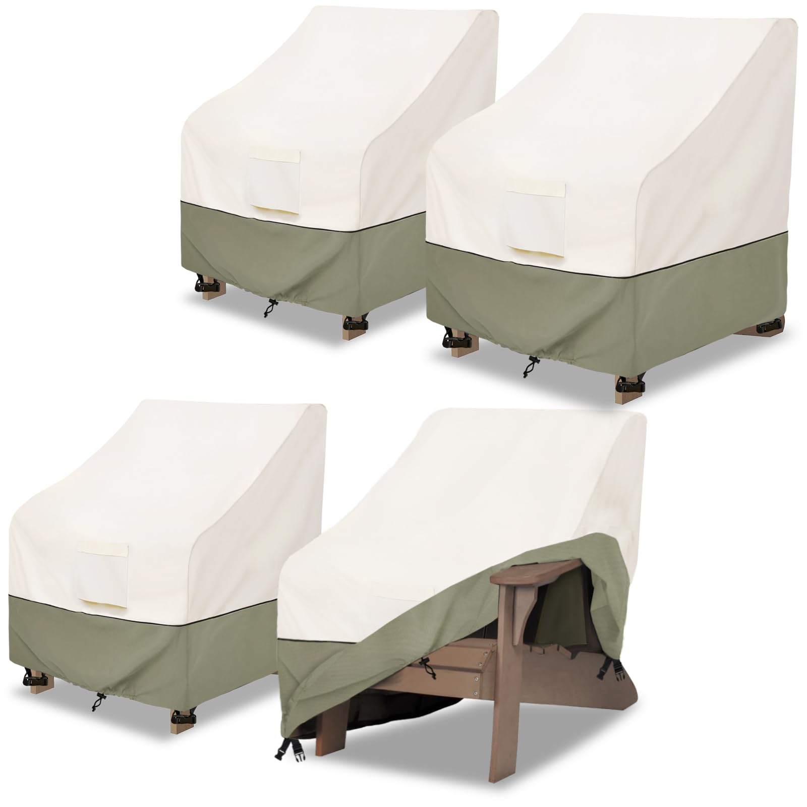 Bitubi Waterproof 4 Pack Patio Adirondack Chair Cover for Outdoor Chair Size Up to 30W x 34D x 36H inch,Outdoor Lawn Patio Furniture Covers (Beige)