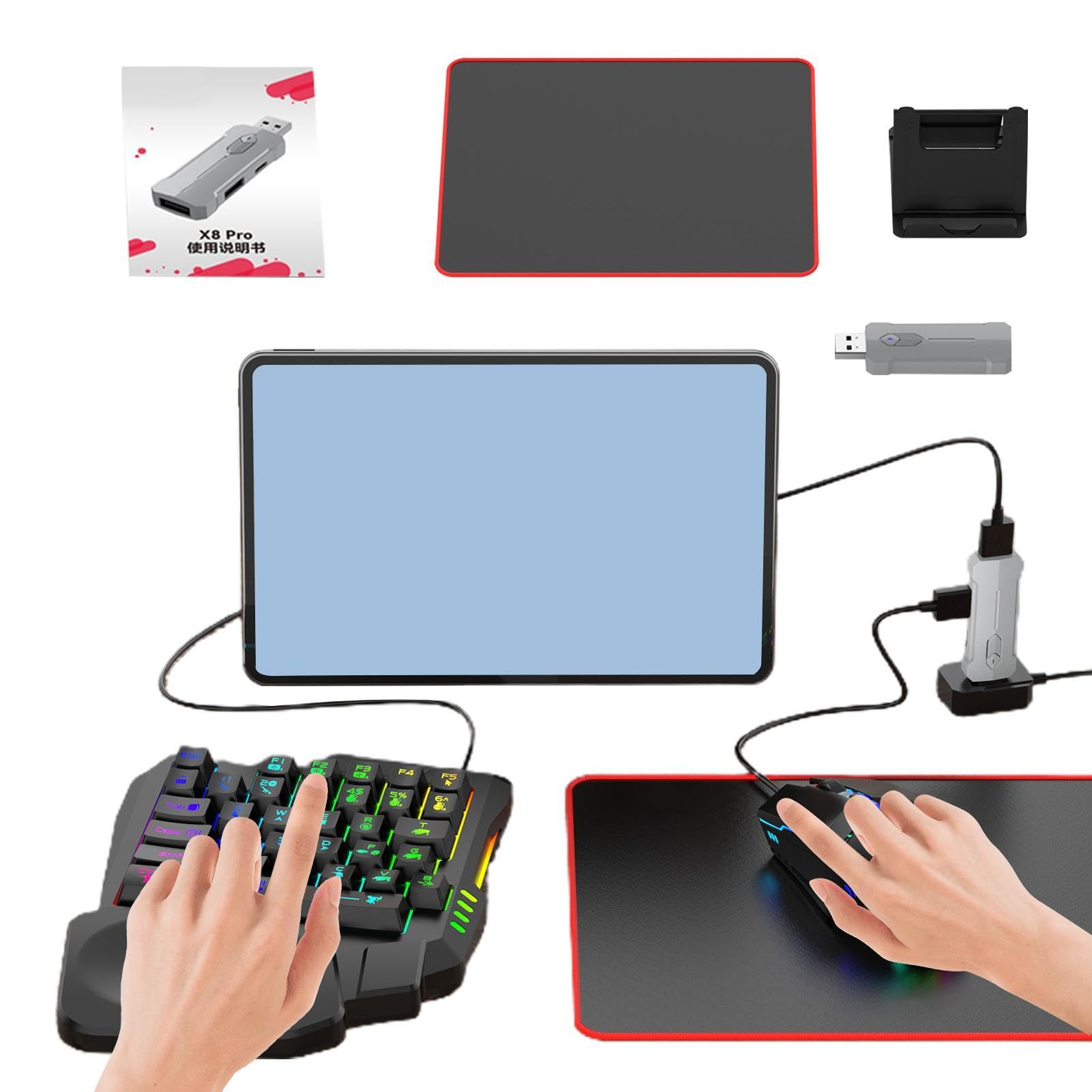 Set di tastiera per controller di gioco, mouse con cavo LED, sistema di input meccanico, mouse con sensore di precisione, unità di controllo adattiva, attrezzatura professionale con pacchetto per