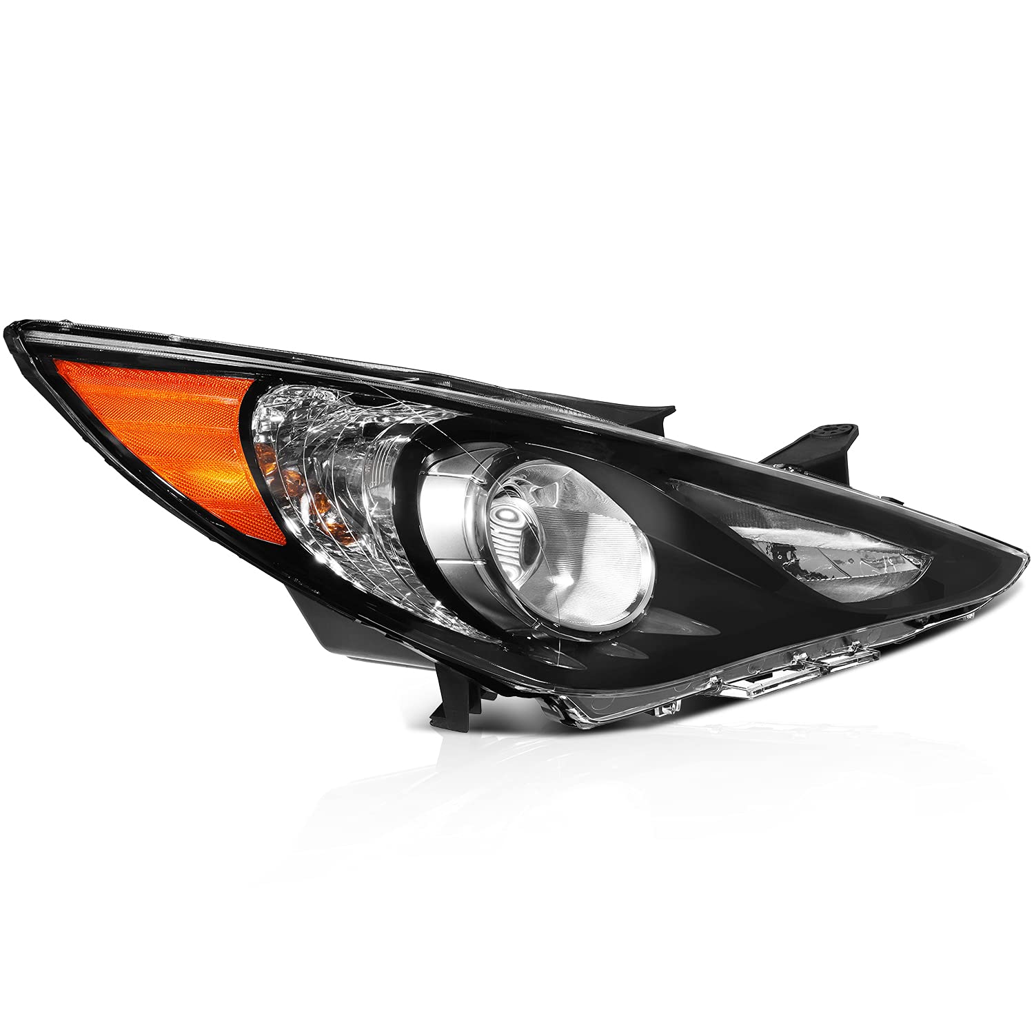 AINTIER Headlights for 2011 2012 2013 2014 for Hyundai Sonata Pair Headlight Assembly Black Housing Amber Reflector 92101-3Q000