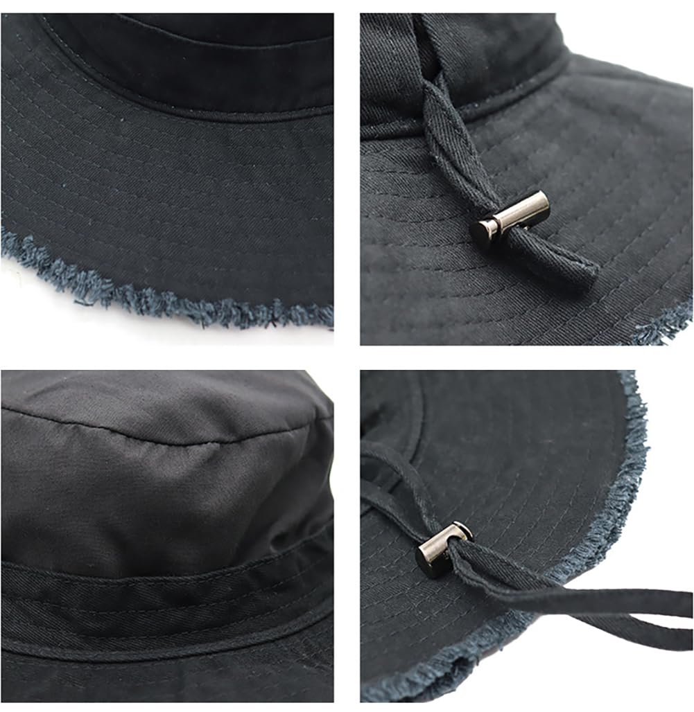 Cappello da sole da donna a tesa larga in cotone con nappa, pieghevole, protezione UV, protezione solare, cappello da spiaggia, cappello da pescatore per viaggi all'aperto